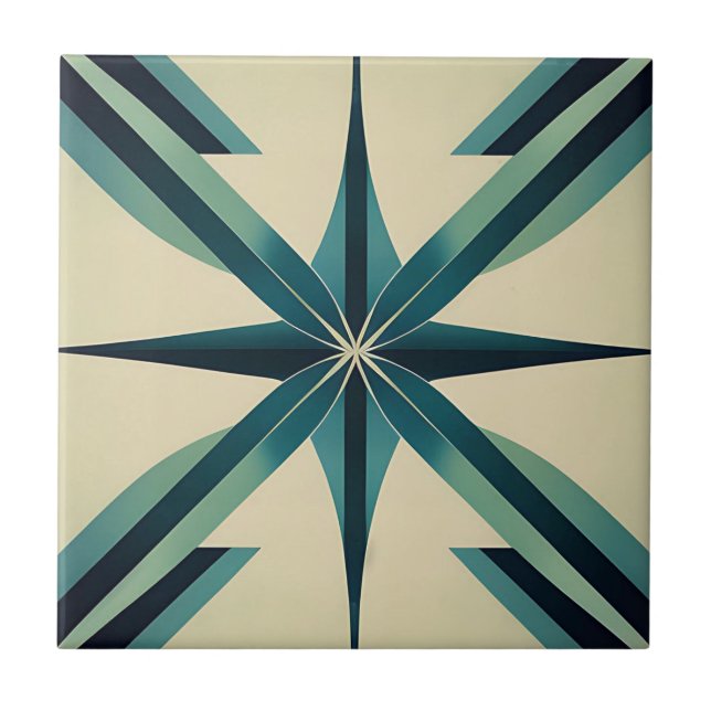 Art Deco Aquamarin Star Fliese (Vorderseite)