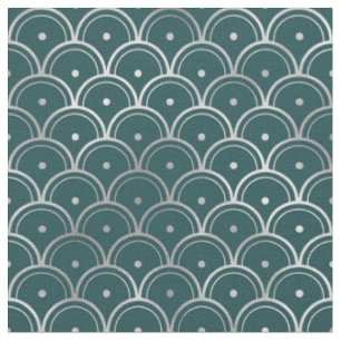 Art Deco Aquamarine Silver Scales Punkte Stoff