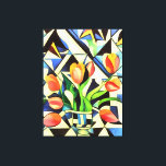 Art Deco Art Deco Leinwanddruck<br><div class="desc">Künstlerische Art Deco Stil Tulips ist ein geometrisches Bild von roten Frühlingsblumen auf einem blauen Hintergrund. Ein dramatisches und extravagantes Design für Geburtstage, Jubiläen und nationalen Tulpentag: für Gärtner, Floristen und Tulpenliebhaber. Tulips sind ideal für den 11. Hochzeitstag, die Geburtstage im Juli, den nationalen Tulpentag und den Muttertag: perfekte Eleganz...</div>