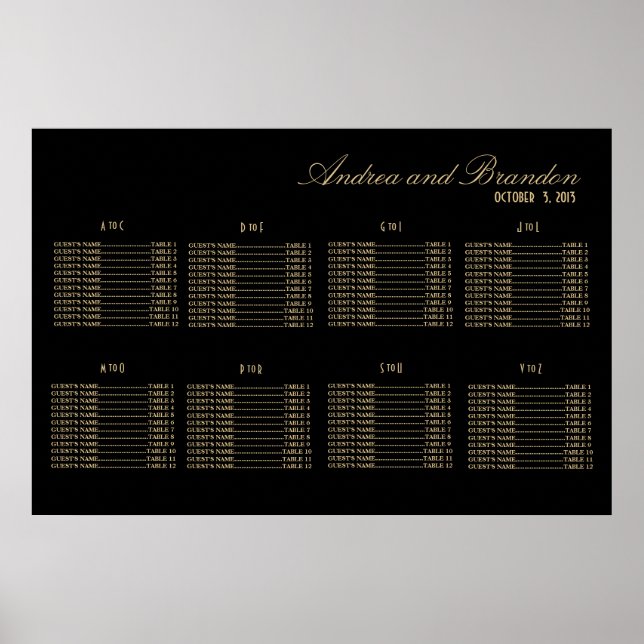 Art Deco Art Hochzeitsdiagramm Poster (Vorne)