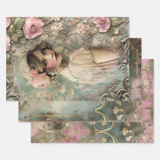 Art Deco Ästhetik Schweres Gewicht Decoupage Geschenkpapier Set (Set)