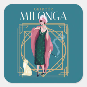 Art Deco Außenbereich Milonga Poster Flapper und K Quadratischer Aufkleber