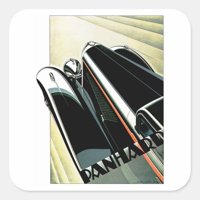 Art Deco Automobile Quadratischer Aufkleber (Vorderseite)