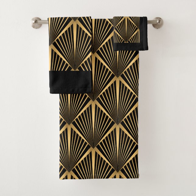 Art Deco Back and Gold Badhandtuch Set (Insitu)
