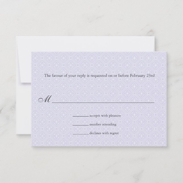 Art Deco Band Lilac Wedding Response RSVP Karte (Vorderseite)