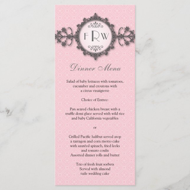 Art Deco Band Pink Wedding Menu Menükarte (Vorderseite)