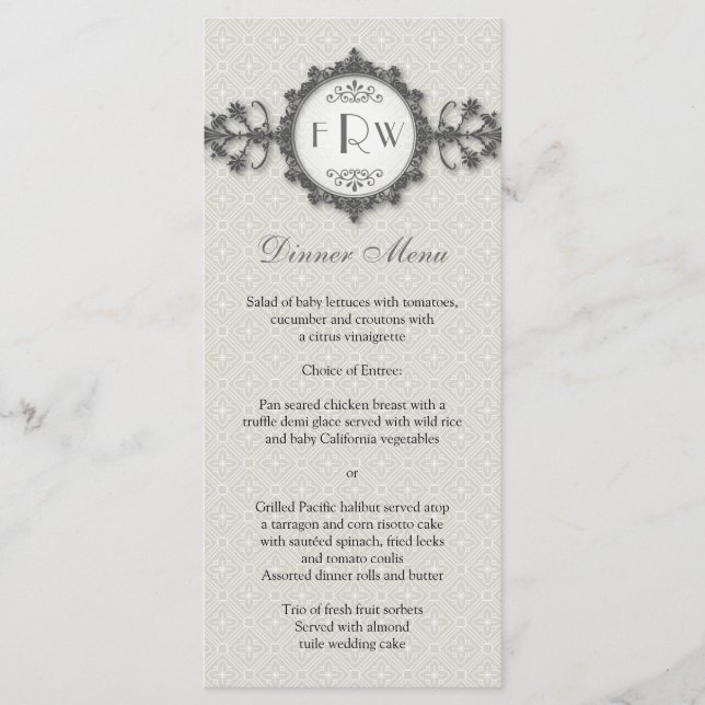 Art Deco Band Taupe Wedding Menü Menükarte (Vorderseite)