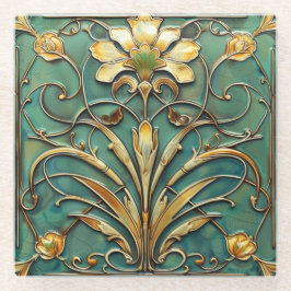 Art Deco Beautiful Lily Türkis Green Gold Glasuntersetzer