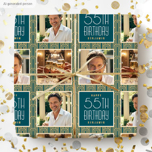 Art Deco Benutzerdefiniertes Alter Foto Geburtstag Geschenkpapier