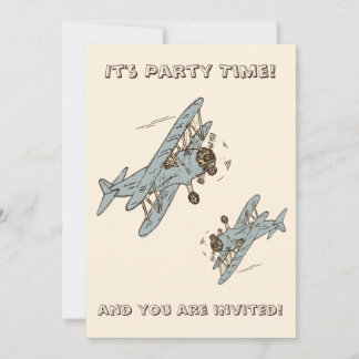 Art Deco Bi-Flugzeug - blaues Party Zeit + Details Einladung