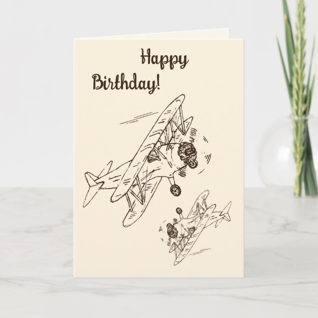 Art Deco Bi-Flugzeug - Happy Birthday. Karte (Vorderseite)