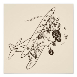 Art Deco Bi-Flugzeug - Konturen ohne Text entworfe Poster