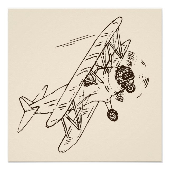 Art Deco Bi-Flugzeug - Konturen ohne Text entworfe Poster (Vorderseite)