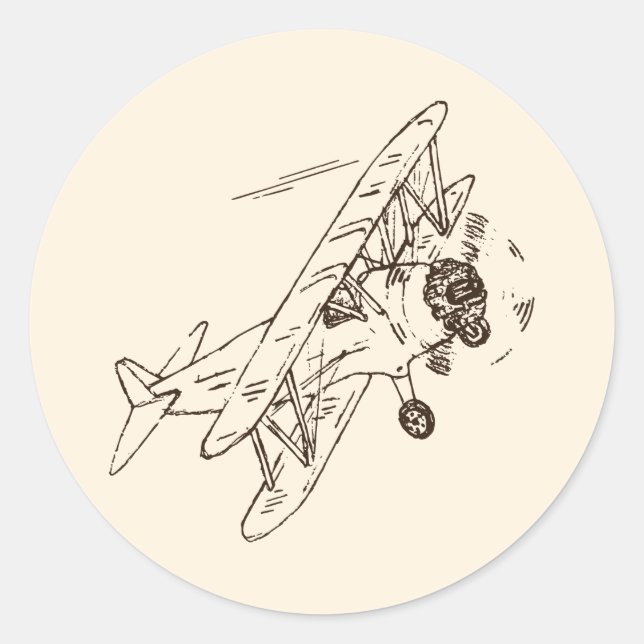 Art Deco Bi-Flugzeug - Konturen ohne Text entworfe Runder Aufkleber (Vorderseite)