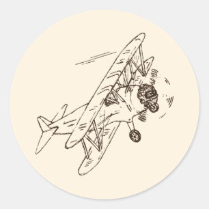 Art Deco Bi-Flugzeug - Konturen ohne Text entworfe Runder Aufkleber