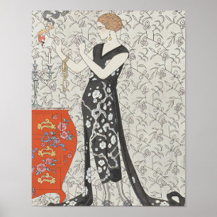 Art-Deco-Bild einer jungen Dame, die einen Brief b Poster