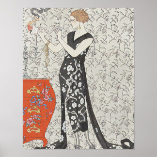 Art-Deco-Bild einer jungen Dame, die einen Brief v Poster