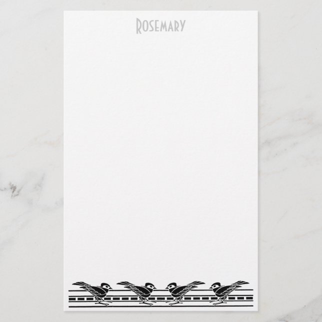 Art Deco Birds Schreibpapier personalisiert Briefpapier (Vorderseite)