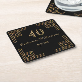 Art Deco Birthday Black Gold Roaring 20's Rechteckiger Pappuntersetzer