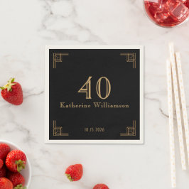 Art Deco Birthday Black Gold Roaring 20's Serviette