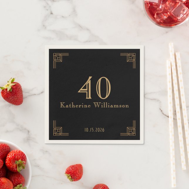 Art Deco Birthday Black Gold Roaring 20's Serviette (Beispiel)