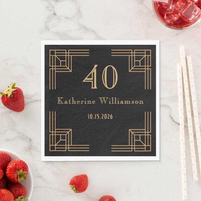 Art Deco Birthday Black Gold Roaring 20's Serviette (Beispiel)