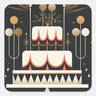 Art Deco Birthday Cake Quadratischer Aufkleber