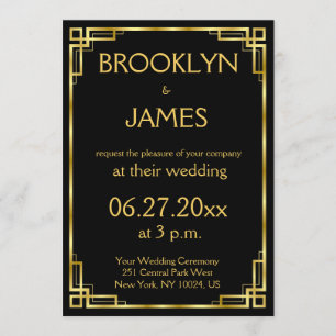 Art Deco Black and Gold Einladungen für Hochzeiten