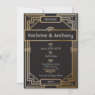 Art Deco Black and Gold Gatsby Empfang Einladung