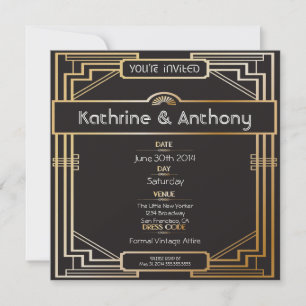 Art Deco Black and Gold Gatsby Hochzeit Einladung