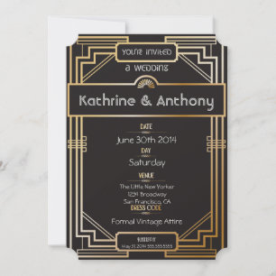 Art Deco Black and Gold Gatsby Hochzeit Einladung