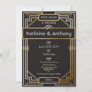 Art Deco Black and Gold Gatsby Hochzeit Einladung