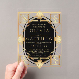 Art Deco Black and Gold Geometric Wedding Acryleinladungen