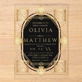 Art Deco Black and Gold Geometric Wedding Acryleinladungen