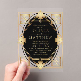 Art Deco Black and Gold Geometric Wedding  Acryleinladungen