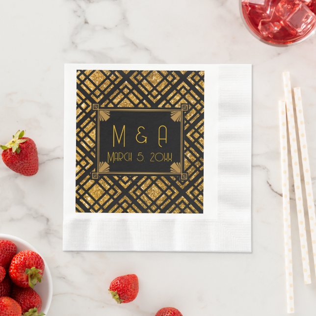 Art Deco Black and Gold Hochzeit Napkins Serviette (Beispiel)