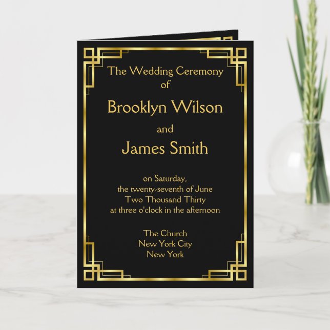 Art Deco Black and Gold Hochzeiten Programm (Vorderseite)