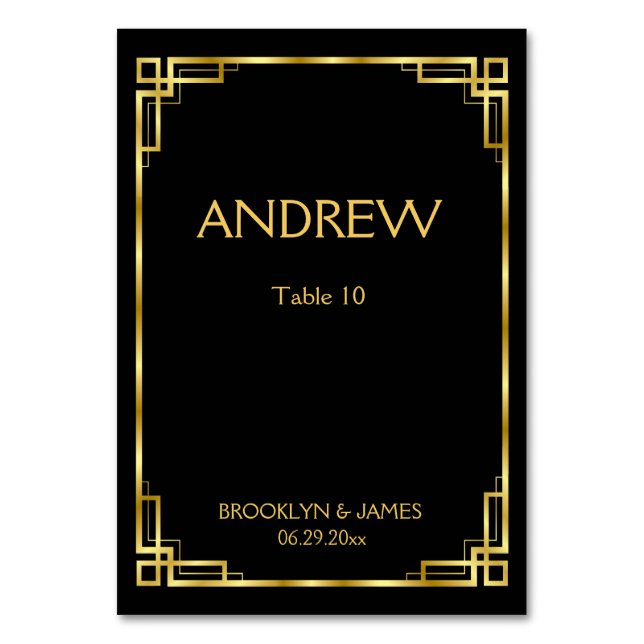 Art Deco Black and Gold Hochzeitskarten Tischnummer (Vorderseite)