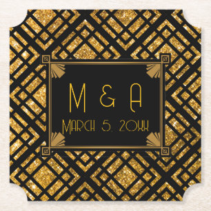 Art Deco Black and Gold Hochzeitsticket Untersetze Untersetzer