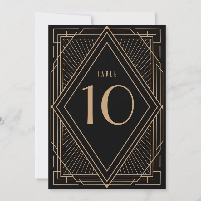 Art Deco Black and Gold Tischnummer Card (Vorderseite)