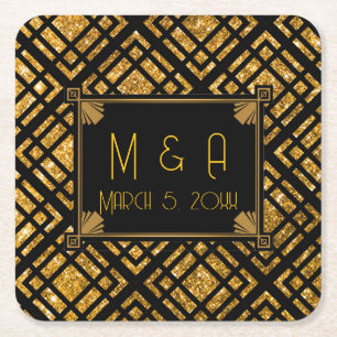Art Deco Black and Gold Wedding Square Untersetzer