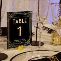 Art Deco Black and Gold Wedding Tischnummer Sign