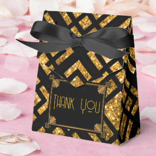 Art Deco Black and Gold Wedding Zelt Bevorzugung B Geschenkschachtel