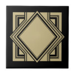 Art Deco Black Beige Gold Chic Geometric Square 05 Fliese<br><div class="desc">Elegante Schwarz und Imitat goldbeige Farbe Kunst Deko Stil chic geometrische quadratische Element Ornament dekorative Keramik Fliesen. Bitte beachten Sie, dass die goldene Farbe in diesem Design ein flach beigefarbener Farbdruck ist und keine Goldfarbe oder -folie ist. Das elegante Design ist perfekt für ein Vintages Interieur im modernen oder künstlerischen...</div>