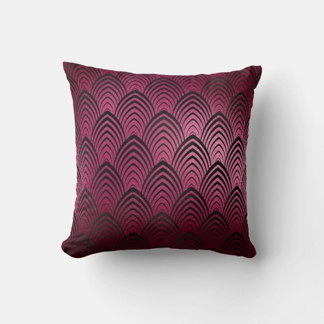 Art Deco Black Bordeaux Geometrische Skala Classic Kissen (Vorderseite)