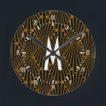 Art Deco Black Finial Fans der 1920er Jahre Runde Wanduhr<br><div class="desc">Art Deko inspirierte Lüftermuster mit anpassbarer Hintergrundfarbe!</div>