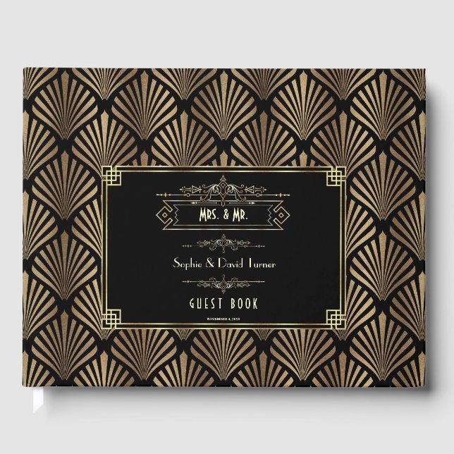 Art Deco Black Gatsby 1920er Hochzeit Gästebuch (Vorderseite)