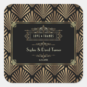 Art Deco Black Gatsby 1920er Hochzeit Quadratischer Aufkleber