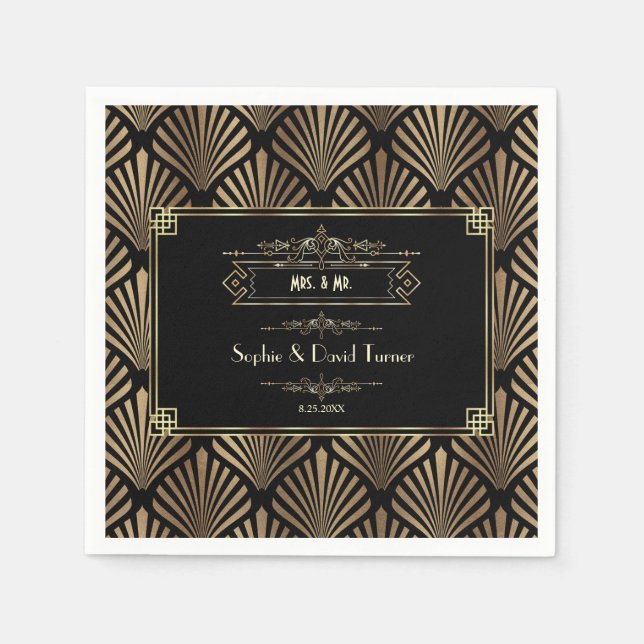 Art Deco Black Gatsby 1920er Hochzeit Serviette (Vorderseite)
