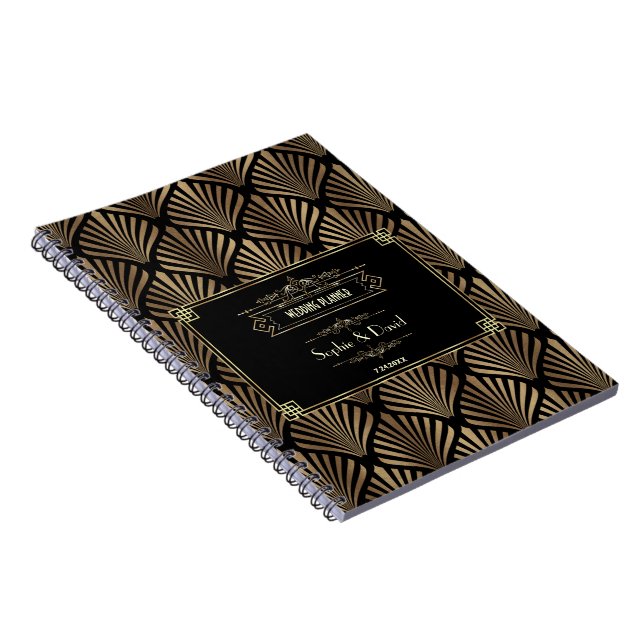 Art Deco Black Gatsby 1920er Stil Hochzeitsplaner Notizblock (Rechte Seite)
